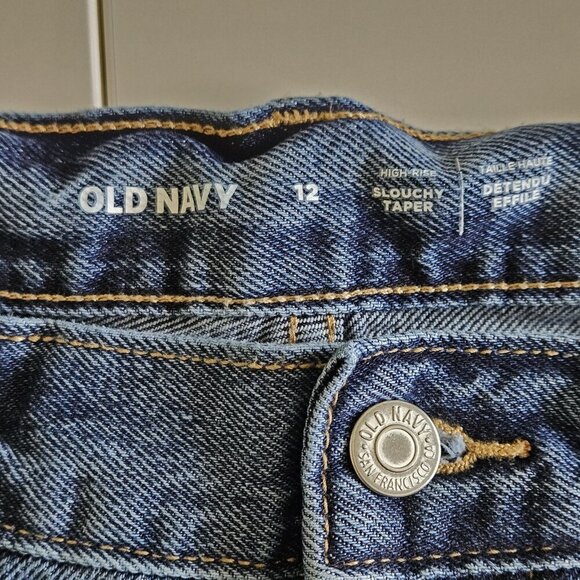Old Navy Jean Women 12 Blue Slouchy Taper High Rise Cropped Cotton Cottage Denim - Picture 3 of 16